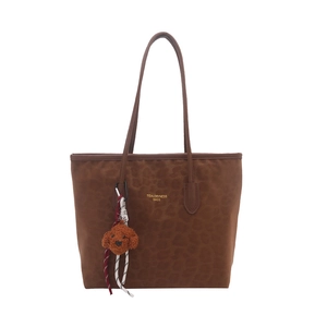 Large capacity dark leopard print tote bag for women with cute brown teddy bear charm