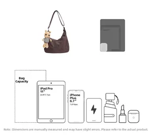 Detail showing the large capacity of this retro tote bag fitting an iPad and daily essentials