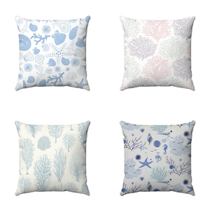 Funda de Almohada Cuadrada Estampada de Vida Marina Estrella de Mar Concha Coral Funda de Cojín de Poliéster Súper Suave para Decoración de Sala y Dormitorio