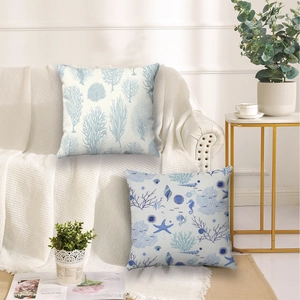 Fundas de cojín marinas con diseño de coral azul y caballito de mar para decoración