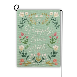 Detailed texture of Happily Ever After double-sided linen garden flag with floral design