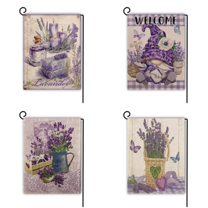 Bandiera da Giardino Lavanda Fronte Retro in Lino Decorazione Verticale Cortile Acquerello Floreale Welcome Banner Esterni per Patio Casa