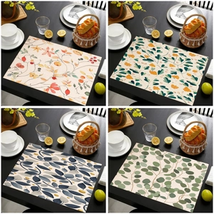 Eucalyptus Leaf Pattern Linen Cotton Printed Placemats For Kitchen Dining Room Heat Resistant Washable Table Mats Home Decor