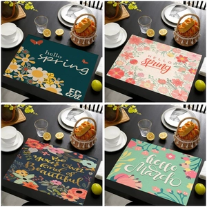 Linnen Katoenmix Placemats Met Bloem En Letter Patroon Warmtegeïsoleerde Rechthoekige Eettafel Decoratie Matten Voor Keuken