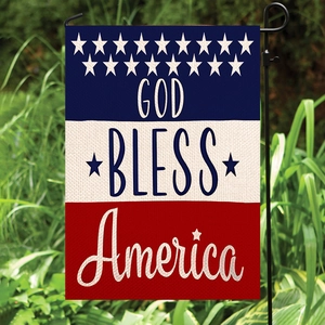 Double sided 4th of July linen garden flag with God Bless America text and stars