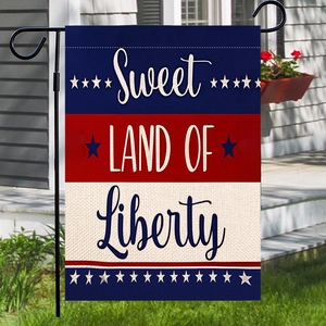 Double-sided linen American Independence Day garden flag with Land of Liberty slogan