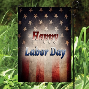 Double-sided Happy Labor Day garden flag with patriotic stars and stripes design