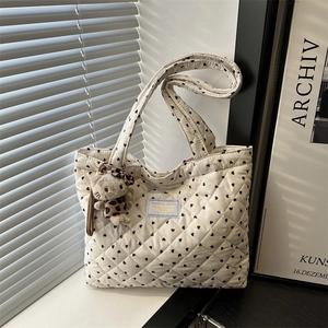 Bolso Tote Acolchado Para Mujer Patrón Corazón Gingham Gran Capacidad Bolso De Hombro Estilo Coreano Casual Bolso Diario