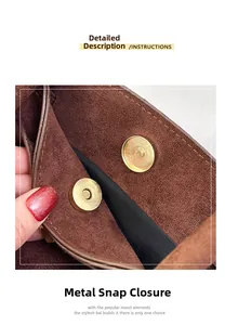 Détail macro de la boucle magnétique dorée de qualité sur un sac à main en daim marron