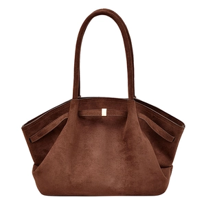 Grand sac à main en daim marron au design plissé avec boucle en métal doré élégant