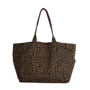 Large leopard print canvas tote bag with double shoulder straps for daily commuting