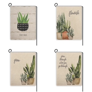 Bandera Da Giardino Doppio Lato Tessuto Lino Decorazione Esterna Cortile Acquerello Piante Grasse Cactus Con Supporto Metallico