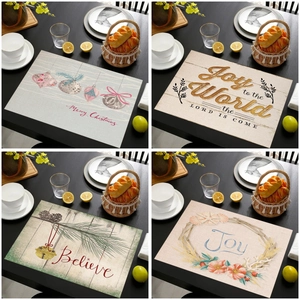 Christmas Linen Placemats Heat Resistant Table Mats For Kitchen Dining Room Holiday Wreath Printed Washable Decorative Placemats For Home Party