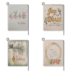 Lot de 4 drapeaux de jardin de Noël avec texture lin et supports métalliques extérieurs