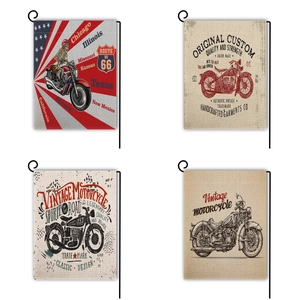 Vintage American Motorcycle Garden Flag Route 66 Double Sided Linen Outdoor Yard Decoration Banner For Patio Home Decor