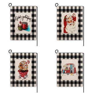 Bandiera da Giardino di Natale Doppia Faccia Finto Lino Buffalo Plaid Babbo Natale Renna All'aperto Cortile Decorativo Banner Ornamento Festivo