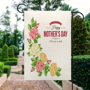 Double-sided Happy Mother's Day garden flag with pink roses and black metal stand