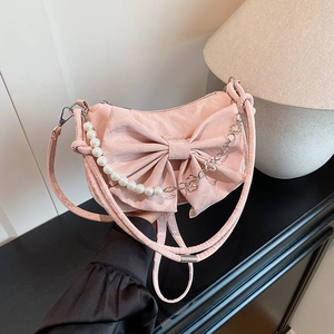 Borsa A Spalla Da Donna Con Fiocco In Pelle PU Grande Fiocco Borsa A Tracolla Con Catena Di Künstliche Perle E Fiori In Metallo