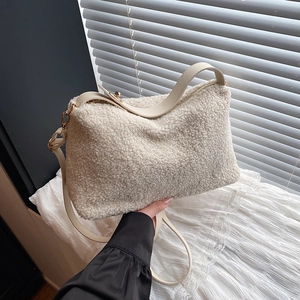 Borsa Spalla Peluche Teddy Donna Retrò Semplice Tracolla Ecopelle Piccola Borsa Mano Quadrata Autunno Inverno
