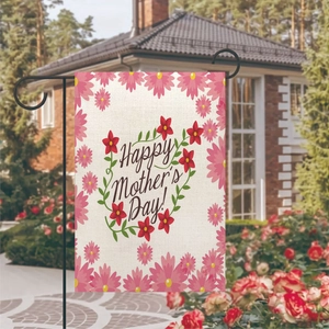 Happy Mother's Day double-sided linen garden flag with floral design on metal stand