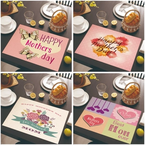 Mother's Day Placemat Linen Heat Resistant Table Mat Floral Heart Printed Kitchen Dining Decor Gifts For Beloved Mom