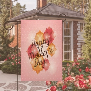 Bandiera da giardino Happy Mother's Day con cuori rosa e supporto in metallo nero