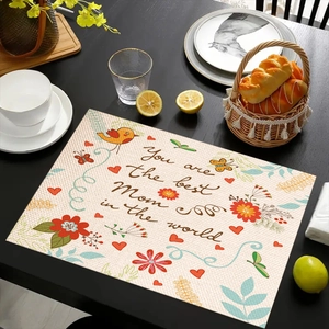 Dettaglio della bandiera da giardino in lino con fiori e testo You are the best Mom