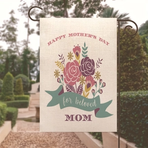Bandiera da giardino in lino per la festa della mamma con fiori e scritta Happy