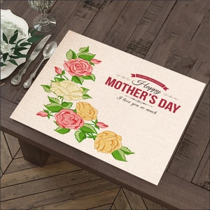 Tovaglietta in lino per la Festa della Mamma con rose e scritta Happy Mother's Day