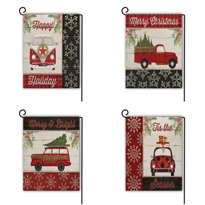 Bandiera Da Giardino Di Natale Camion Rosso Vintage Vacanza Lino Reversibile Decorazione Esterna Cortile Prato Buon Natale