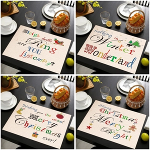 Kerstmis Letters Bedrukte Linnen Place Mat Hittebestendige Rechthoekige Tafelmat Voor Keuken Eetkamer Thuis Feest Decoratie