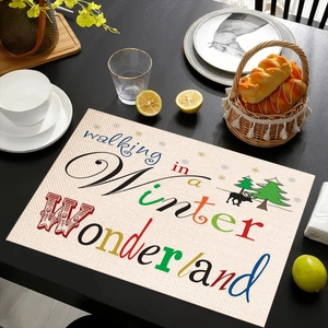 Gedetailleerde textuur van linnen placemat met feestelijke Winter Wonderland print