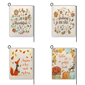 Double Sided Linen Garden Flag Autumn Thanksgiving Outdoor Yard Flag With Fox Pumpkin Maple Leaf Botanical Design Decorative Hanging Banner
