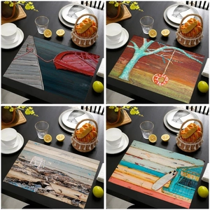 Tovaglietta in Lino con Stampa Oceano Costiero Estivo Sottopiatto Termoisolante per Sala da Pranzo Cucina Arredamento Artistico Paesaggio Marino