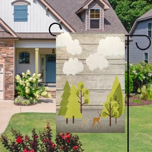 Double-sided Christmas garden flag with forest deer design for outdoor yard decor
