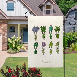 Bandiera da giardino in lino fronte-retro con simpatiche piante grasse per esterni