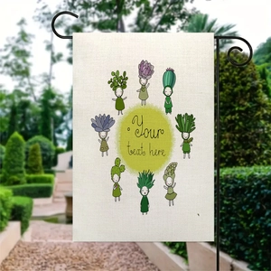 Bandiera da giardino in lino con succulente animate e testo centrale personalizzato