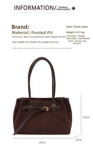 Detailed dimensions of the brown suede tote bag showing its 29cm width and 20cm height