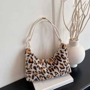 Borsa A Spalla In Ecopelliccia Leopardata Hobo Underarm Plush Chiusura Lampo Moda Invernale Trendy Borsetta Da Donna