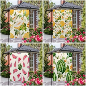 Bandiera da Giardino in Lino a Doppia Faccia Serie Frutta Estiva Modello Anguria Melone Decorazione per Cortile Esterno Giardino