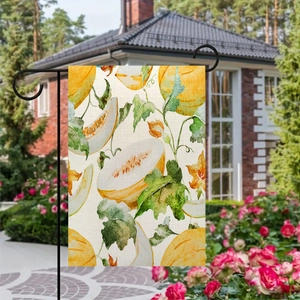 Bandiera da giardino in lino fronte-retro con motivo a melone per decorazione esterna