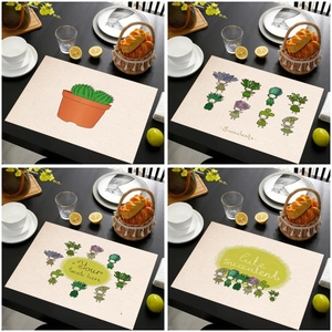 Tovaglietta Lino Motivo Cactus Pianta Grassa Cartone Animato Resistente Al Calore Antiscivolo Decorazione Tavola Cucina