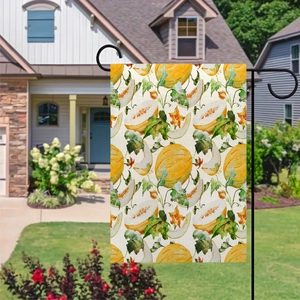 Bandiera da giardino in lino con motivo acquerello di melone cantalupo e fiori
