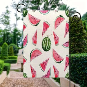 Bandiera da giardino in lino fronte-retro con motivo anguria e gancio in metallo nero