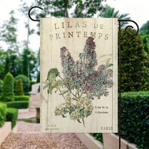 Bandiera da giardino Lilas de Printemps con supporto in metallo per decoro esterno