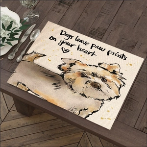 Tovaglietta in lino con stampa acquerello Yorkshire Terrier e testo sentimentale