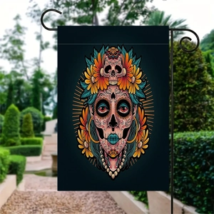 Bandiera da giardino Giorno dei Morti con teschio di zucchero e calendule su lino