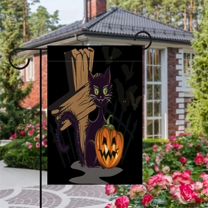 Bandiera da giardino Halloween con gatto nero e zucca per decorazione esterna