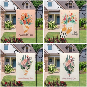 Drapeau de Jardin Recto-Verso en Faux Lin Floral Fête des Mères Anniversaire Journée de la Femme Décoration Extérieure de Jardin