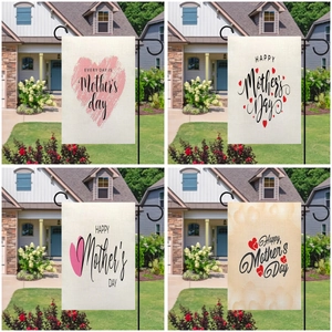Bandera Da Giardino In Lino Happy Mother's Day Stampa Cuore Decorazione Esterna Prato Stile Rustico